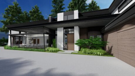 Modern custom home exterior showcasing thoughtful architectural design and craftsmanship.